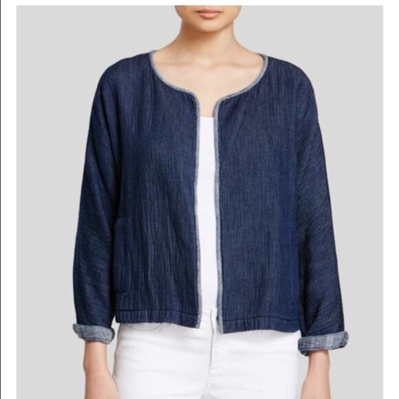 Eileen‎ Fisher Organic Cotton Open Front Denim Jacket Blue Womens Size XS - Picture 1 of 6